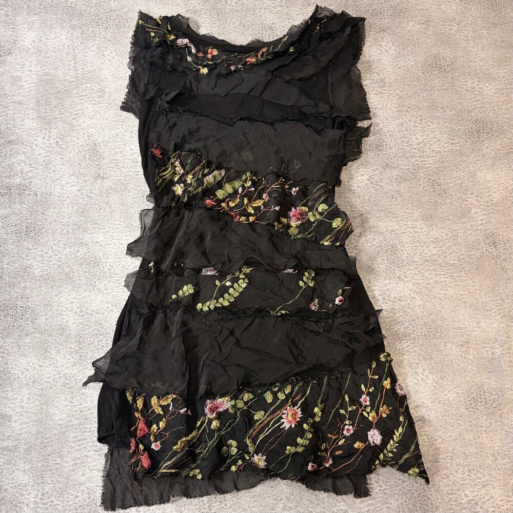 Black Floral Mini Dress with Embroidered Detail